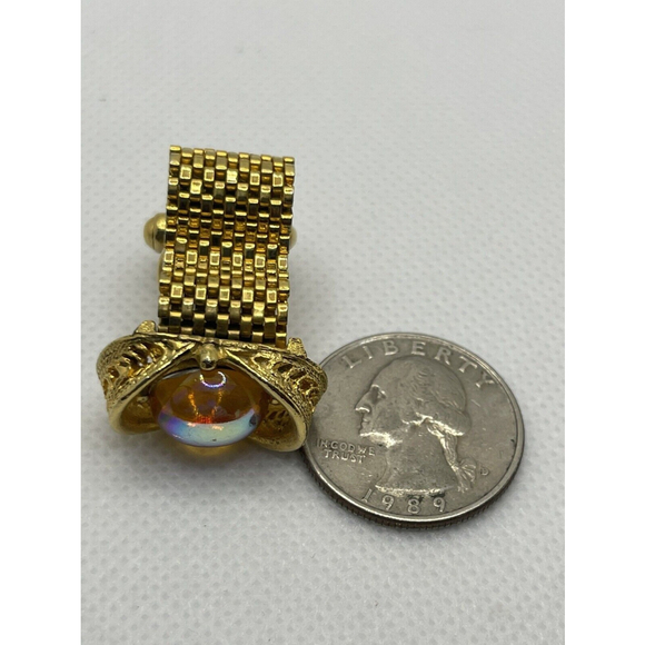 Vintage Gold-Plated Cufflinks & Tie Clip Set With Watermelon Cabochon Stones - Picture 4 of 7